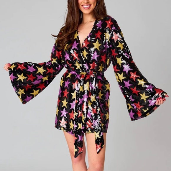 Buddy Love Dresses & Skirts - Buddy Love Lynlee Sequin Wrap Dress - Fortune Teller Star Print Size Small